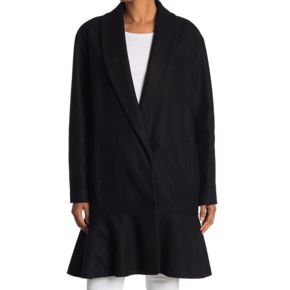 Allsaints Grace Coat Wool Ruffle Hem Long Overcoat Jacket, Black - Picture 16 of 16